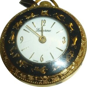 Vintage Lucerne Swiss Made Pendant Watch Zodiac Signs Astrology Gold Tone Ornate